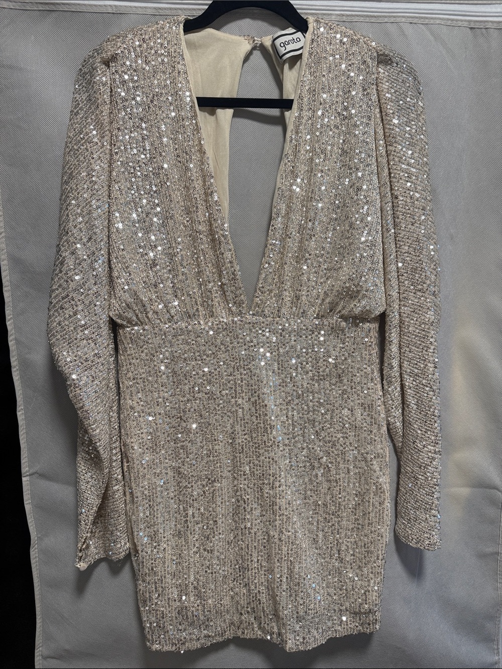 Garda Champagne Sequin Plunge Mini Dress